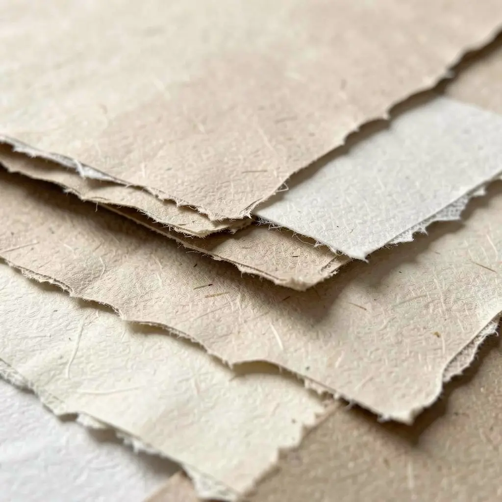 Close-up of handmade paper textures and craft materials