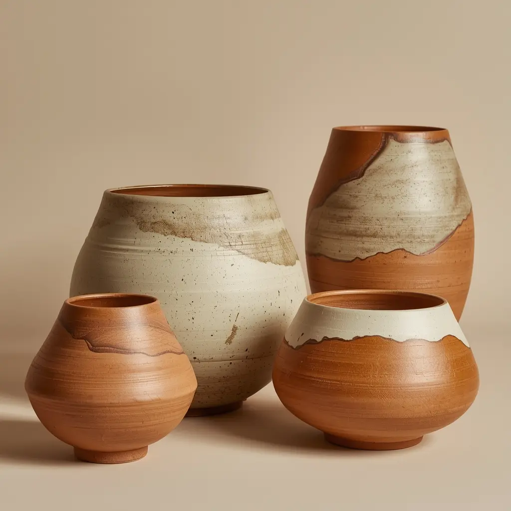 Handmade pottery with organic textures and glazes